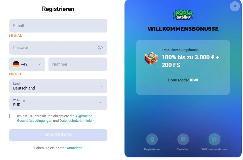 Koru Casino Registrierung